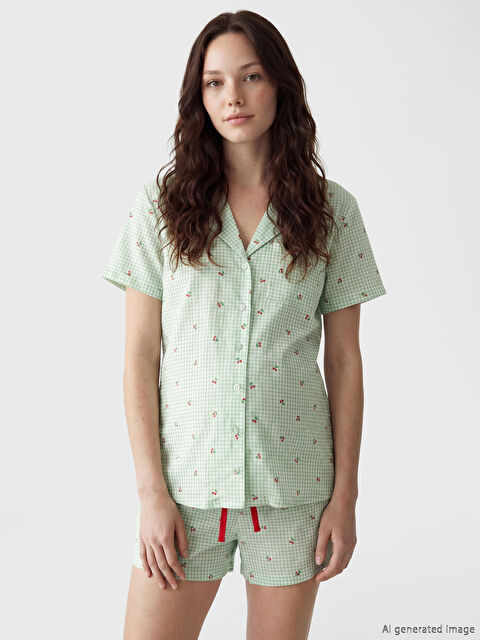 LCW DREAM Gömlek Yaka Hamile Şortlu Pijama Takımı