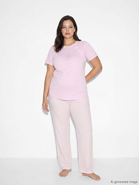 LCW DREAM Crew Neck Printed Maternity Pajama Set - S6FH35Z8-LHF