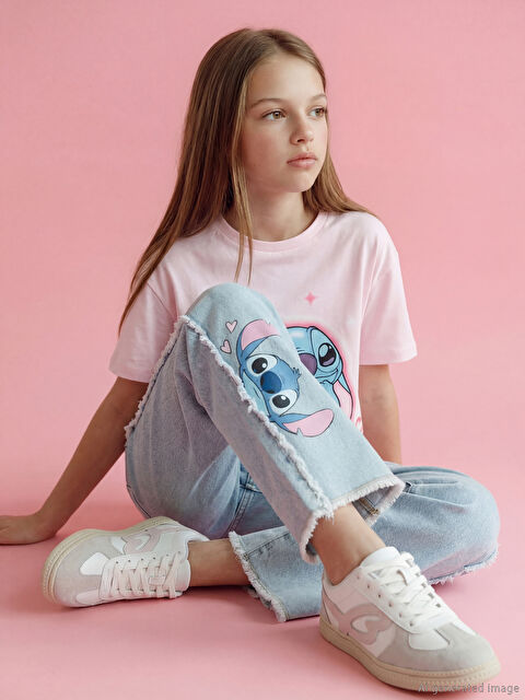 LCW Kids Wideleg Stitch Baskılı Kız Çocuk Jean Pantolon - S6FH47Z4-V2T