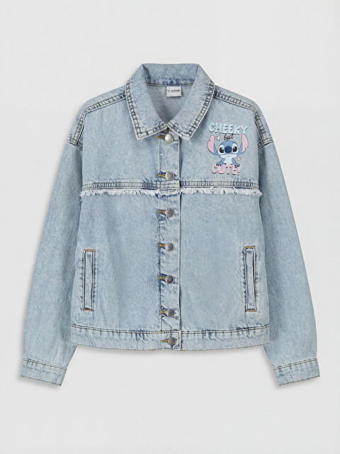 LCW Kids Stitch Baskılı Kız Çocuk Jean Ceket