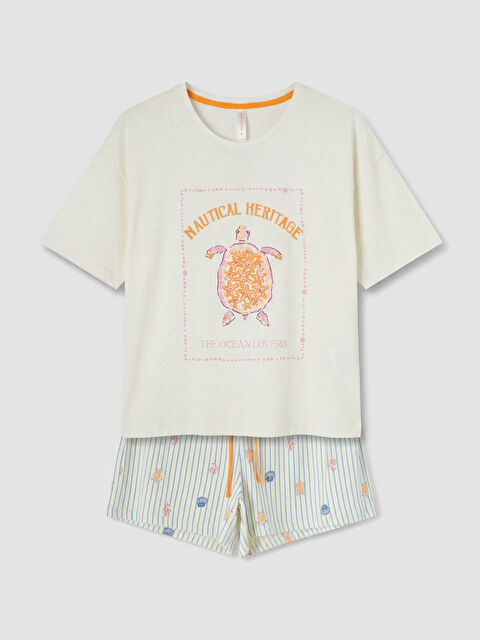 LCW DREAM Bisiklet Yaka Baskılı Kadın Şortlu Pijama Takımı