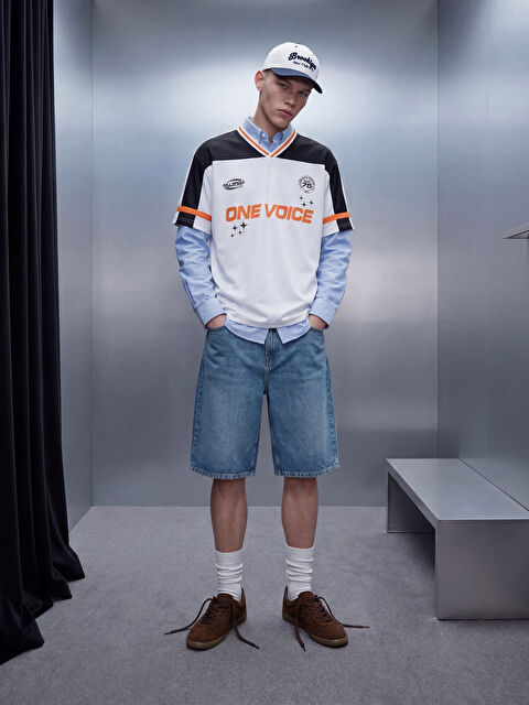 XSIDE Oversize Baskılı V Yaka Erkek Tişört - S6FH90Z8-R9J