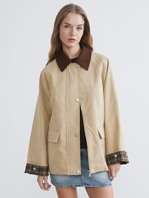 XSIDE Velvet Shirt Collar Oversize Women's Jacket - S6FI25Z8-S41