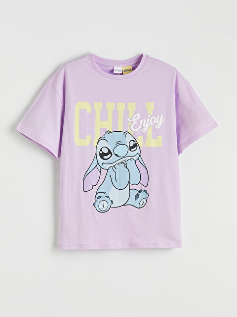 LCW Kids Stitch Baskılı Bisiklet Yaka Kız Çocuk Tişört - S6FI57Z4-G3W