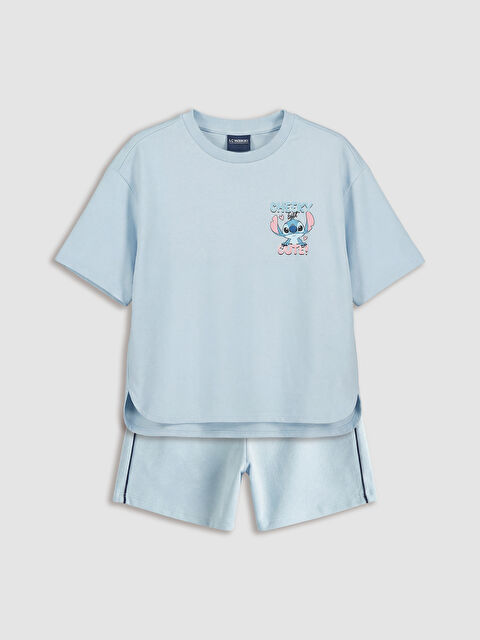 LCW Kids Stitch Baskılı Kız Çocuk Tişört ve Şort - S6FI81Z4-QJH