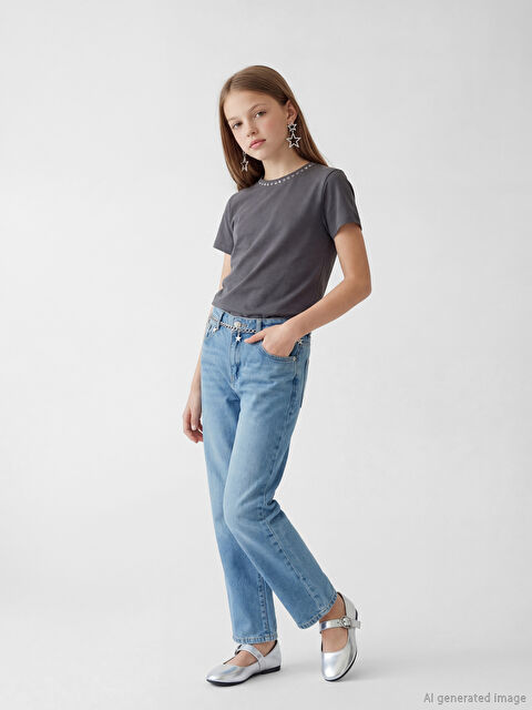 LCW Kids Straight Fit Kız Çocuk Jean Pantolon - S6FJ06Z4-H45
