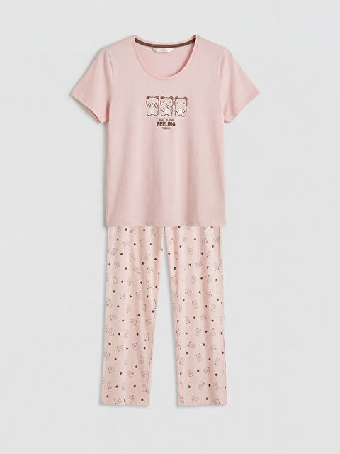 LCW DREAM Bisiklet Yaka Baskılı Kadın Pijama Takım - S6FM03Z8-LT4