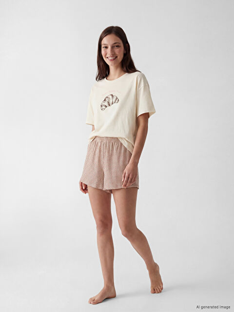LCW DREAM Женский короткий пижамный комплект с принтом