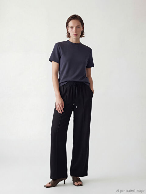 LCW STUDIO Beli Lastikli Geniş Paça Kadın Pantolon - S6FM51Z8-CVL