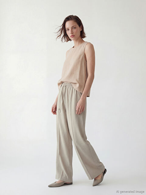 LCW STUDIO Beli Lastikli Geniş Paça Kadın Pantolon - S6FM51Z8-GD0