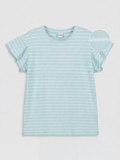 LCW Kids Bisiklet Yaka Çizgili Kız Çocuk Tişört