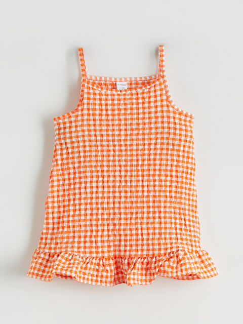 LCW Kids Kare Yaka Ekose Fırfırlı Kız Çocuk Elbise - S6FM82Z1-GMN