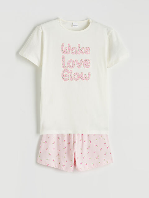 LCW Kids Štampani kratki pidžama komplet za devojčice