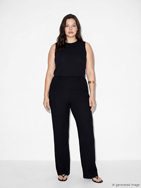 LCWAIKIKI Classic Beli Lastikli Dokulu Kadın Pantolon