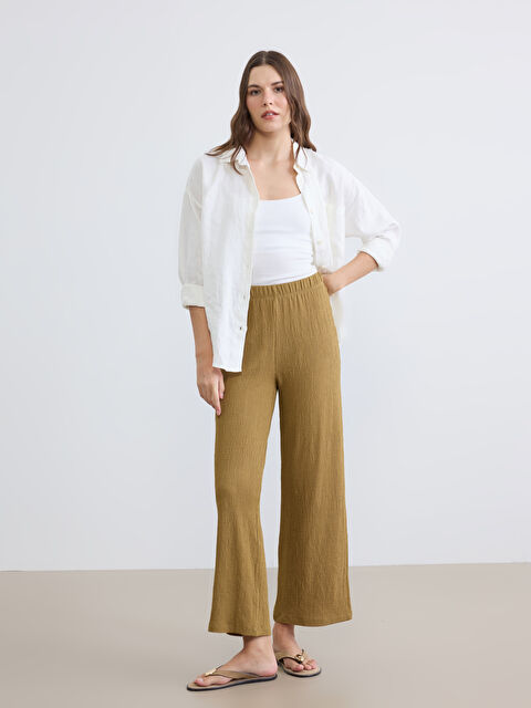 LCWAIKIKI Classic Textured Women's Trousers with Elastic Waistband - S6FN69Z8-GRS