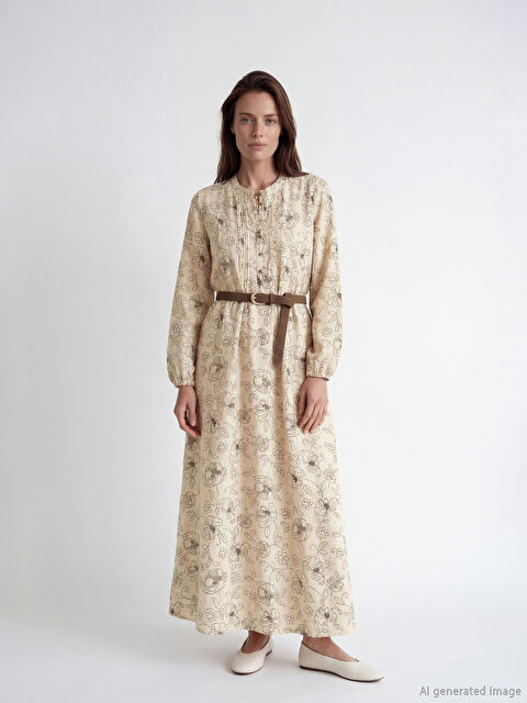 LCW Grace Hakim Yaka Çiçekli A Kesim Elbise - S6FO94Z8-LQB