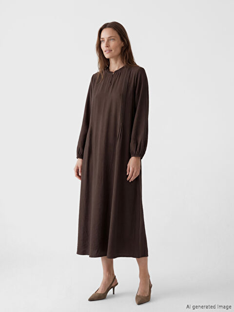 LCW Grace Fırfırlı Hakim Yaka A Kesim Elbise