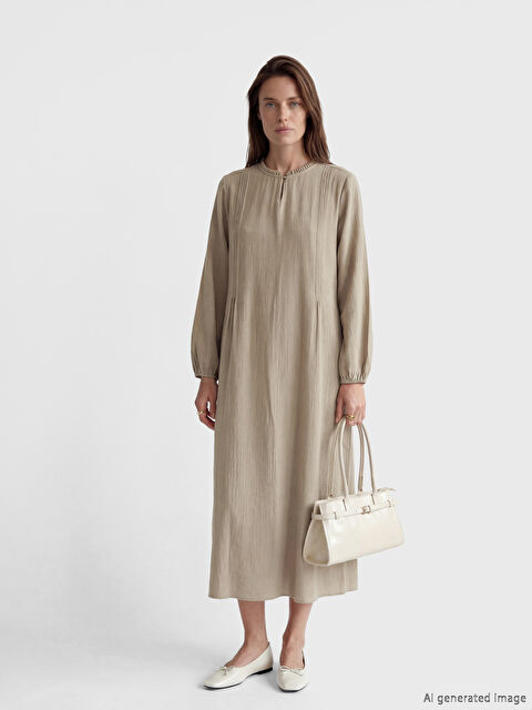 LCW Grace Fırfırlı Hakim Yaka A Kesim Elbise