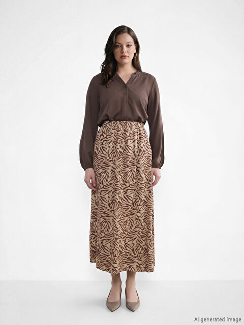 LCW Grace Belmando flared skirt with elasticated waist and pattern. - S6FP05Z8-LQC