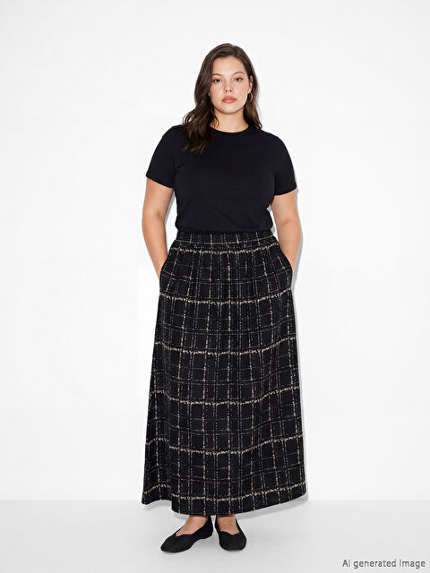 LCW Grace Beli Lastikli Desenli Belmando Kloş Etek	