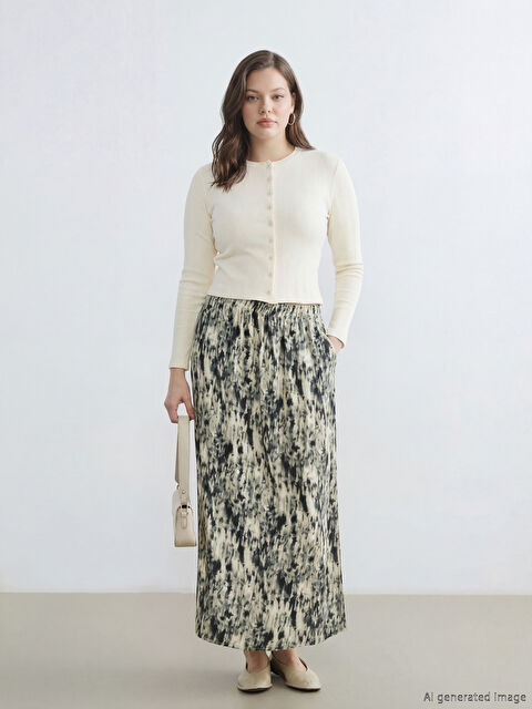 LCW Grace Beli Lastikli Desenli Belmando Kloş Etek	