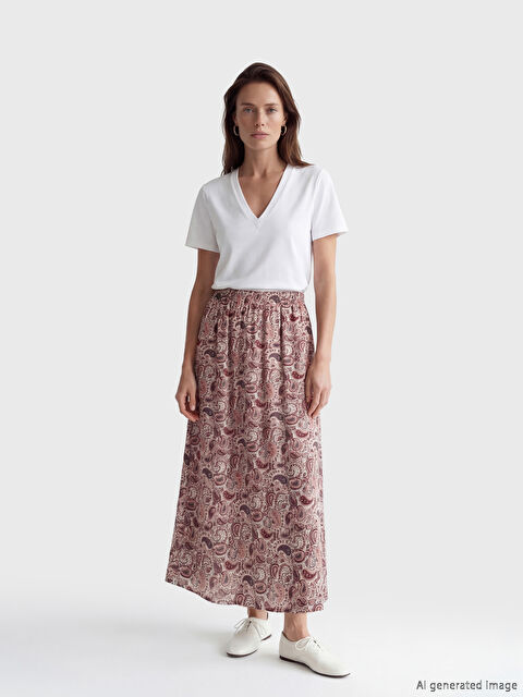 LCW Grace Beli Lastikli Desenli Belmando Kloş Etek	