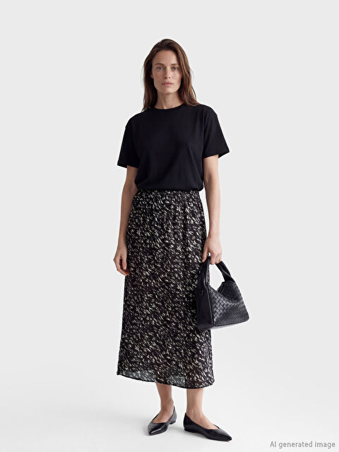 LCW Grace Beli Lastikli Desenli Belmando Kloş Etek	