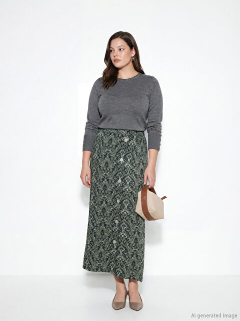 LCW Grace Beli Lastikli Desenli A Kesim Etek