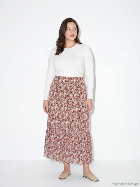 LCW Grace Beli Lastikli Desenli Fırfırlı Etek