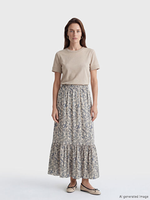 LCW Grace Beli Lastikli Desenli Fırfırlı Etek - S6FP07Z8-LRA