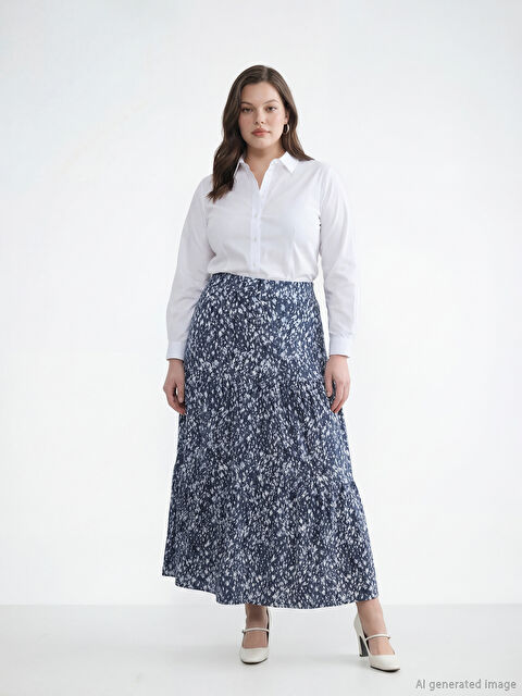 LCW Grace Beli Lastikli Desenli A Kesim Etek - S6FP08Z8-LSH