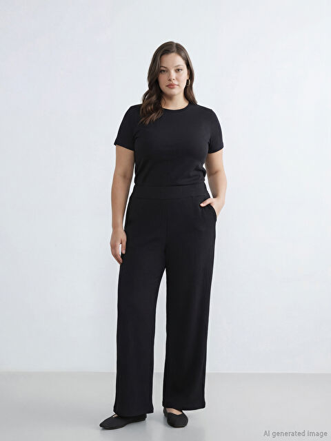 LCW Grace Beli Lastikli Dokulu Geniş Paça Kadın Pantolon