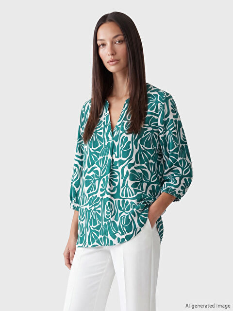 LCW EVERYDAY Notch Neck Patterned Blouse