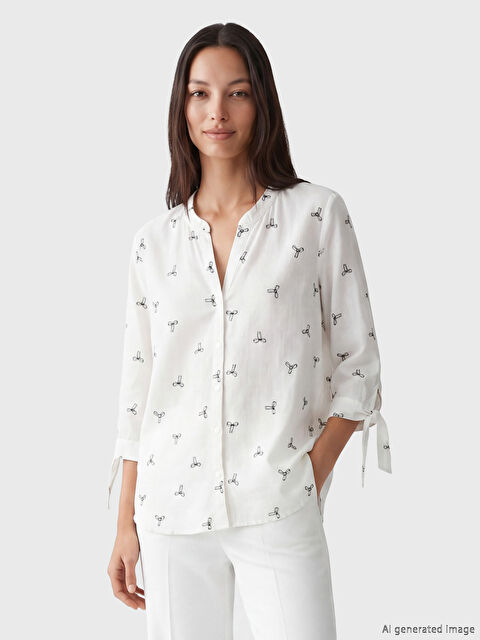 LCW EVERYDAY Chemise Femme Brodée à Encolure en V Échancrée