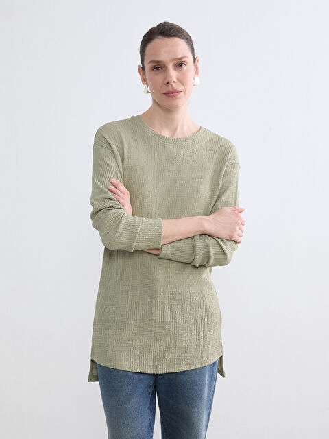 LCWAIKIKI Classic Crew Neck Textured Women's Tunic - S6FP83Z8-GHY