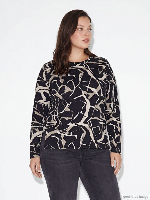 LCW Grace Kayık Yaka Desenli Kadın Tişört