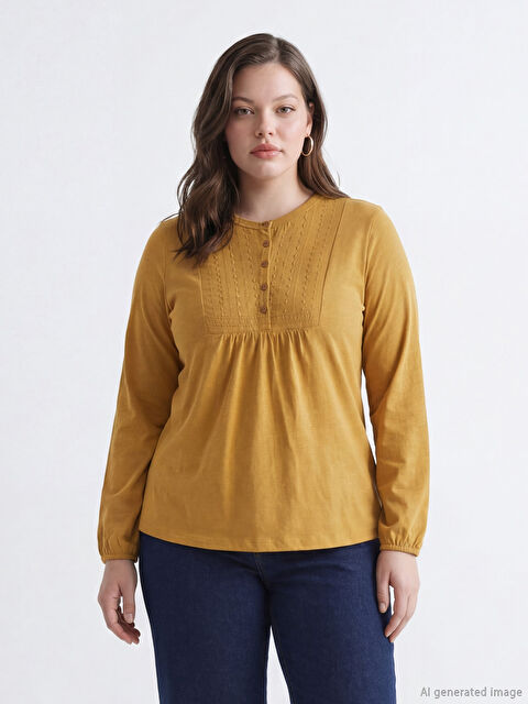 LCW Grace Bisiklet Yaka Nakışlı Bluz	