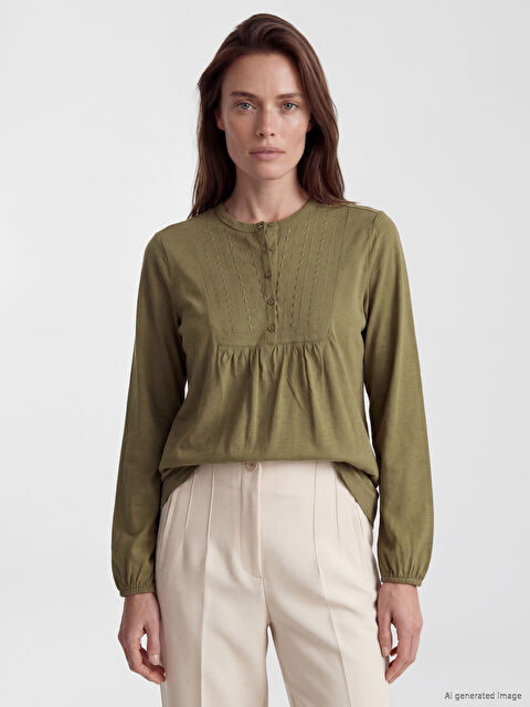 LCW Grace Bisiklet Yaka Nakışlı Bluz