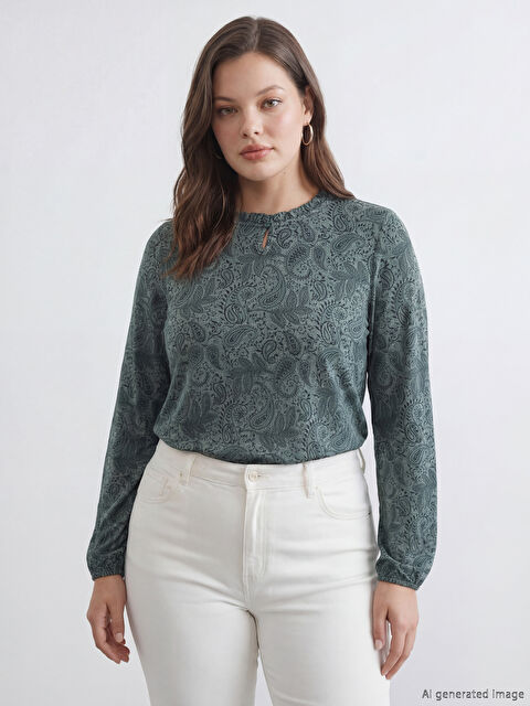 LCW Grace Fırfırlı Dik Yaka Desenli Bluz