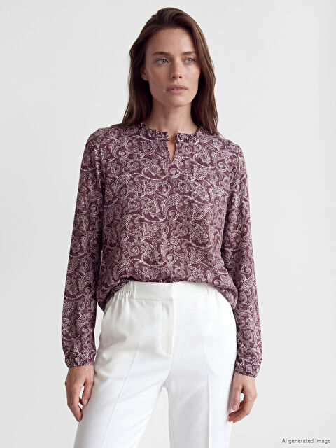 LCW Grace Fırfırlı Dik Yaka Desenli Bluz