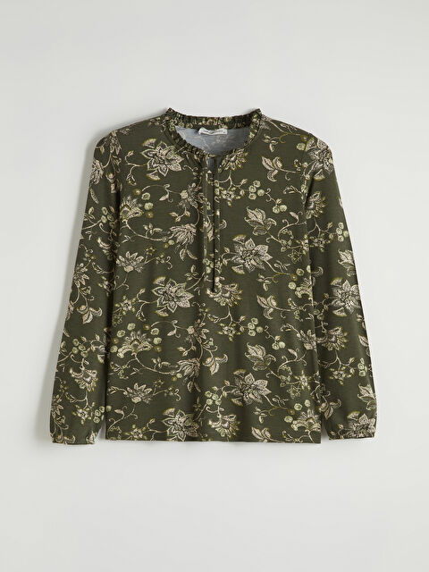 LCW Grace Bağlamalı Yaka Desenli Bluz - S6FQ36Z8-LRR