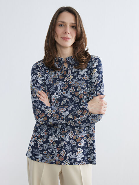 LCW Grace Bağlamalı Yaka Çiçekli Bluz - S6FQ36Z8-LSH