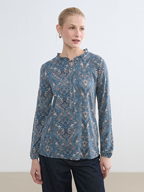 LCW Grace Bağlamalı Yaka Desenli Bluz - S6FQ36Z8-LQY