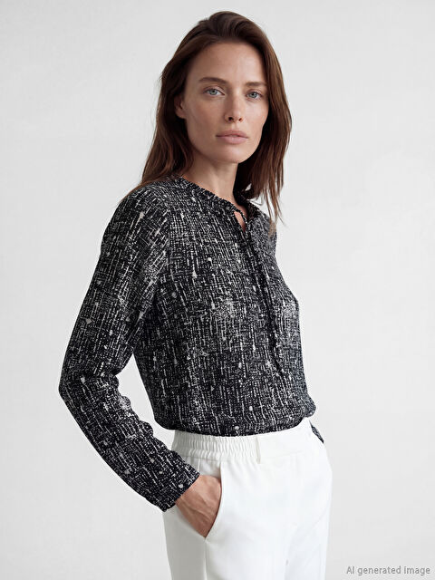 LCW Grace Bağlamalı Yaka Desenli Bluz - S6FQ36Z8-SW6