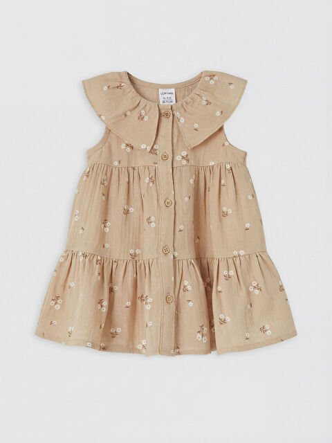 LCW Kids Bebe Yaka Çiçek Desenli Kız Bebek Müslin Elbise