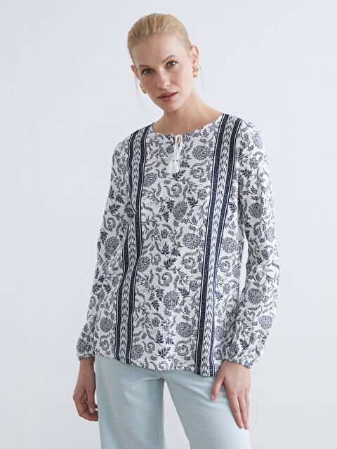 LCW Grace Bağlamalı Yaka Çiçekli Bluz - S6FQ38Z8-LRA