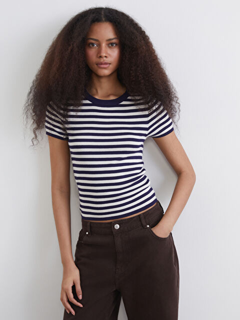 XSIDE سترة تريكو مخططة بكول مدور نساء - S6FQ43Z8-LGS