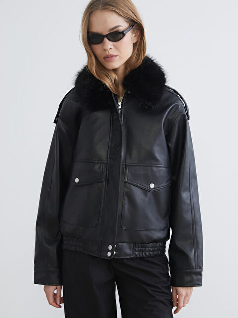 XSIDE Fur Collar Women's Faux Leather Jacket - S6FR29Z8-CVL