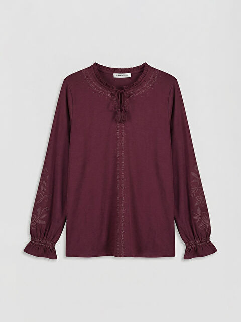 LCW Grace Bağlama Yaka Fırfırlı Desenli Bluz - S6FR39Z8-HNV