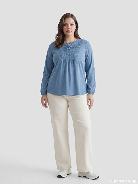 LCW Grace Bağlamalı Yaka Nakışlı Bluz - S6FS12Z8-GN6